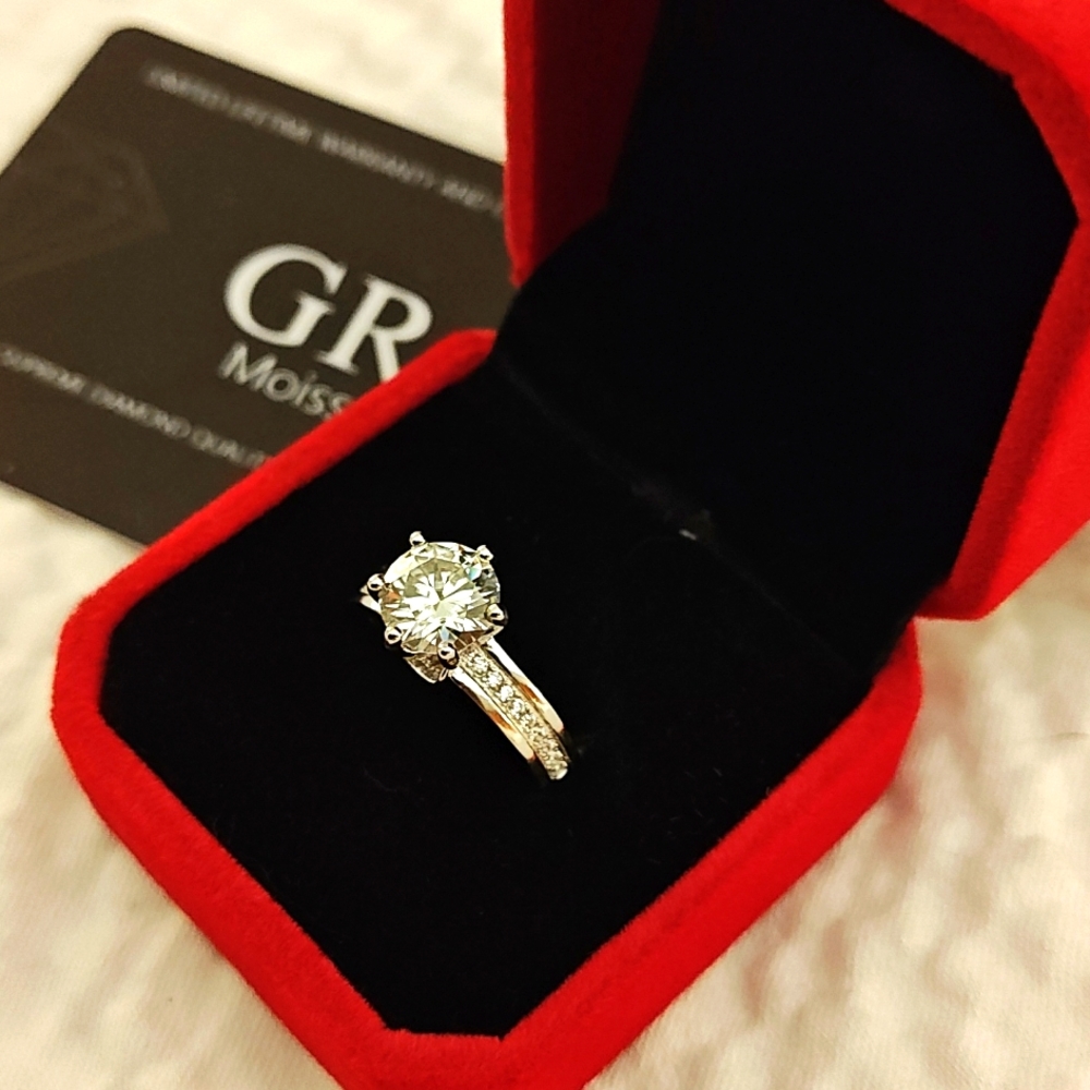 Certified 2 Carat White Gold Moissanite Ring